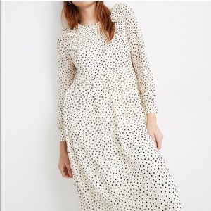 MADEWELL Ivory Polka Dot Smocked Ruffle Midi Dress